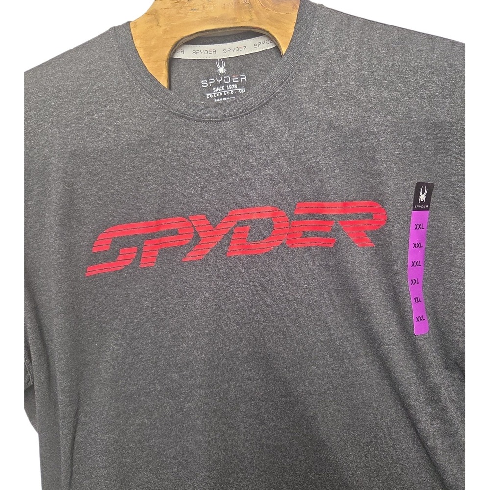 Spyder Mens XXL Short Sleeve Graphic Logo T-Shirt Charcoal Gray Red Logo New